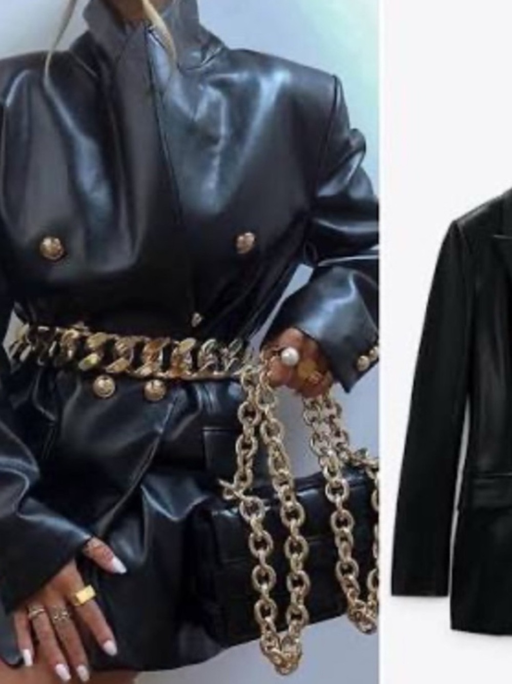 Zara Women's Black Faux Leather Double-Breasted Blazer. Size S - Picture 2 of 16
